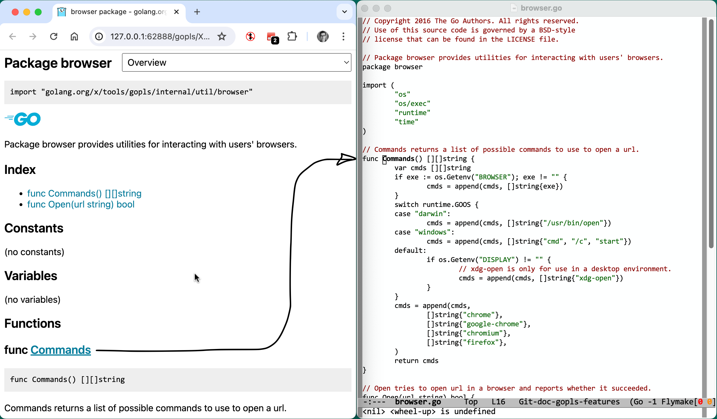 Symbol links navigate your editor to the declaration